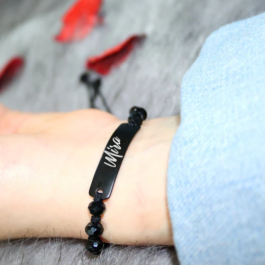 Stainless Steel With 3 Beads Black Bracelet Lebanese Economy Support